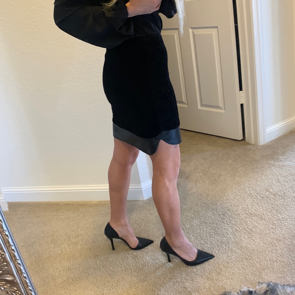 Bar III Velvet  printed, leather trim skirt - Picture 6 of 17